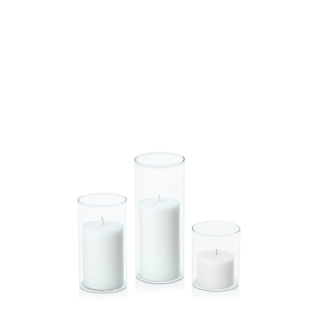 White 5cm Pillar in 5.8cm Glass, Sm - Set of 6