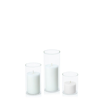 White 5cm Pillar in 5.8cm Glass, Sm - Set of 6