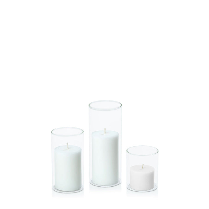 White 5cm Pillar in 5.8cm Glass, Sm - Set of 6
