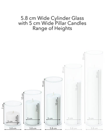 White 5cm Pillar in 5.8cm Glass, Sm - Set of 6