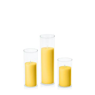 Yellow 5cm Pillar in 5.8cm Glass, Med - Set of 6