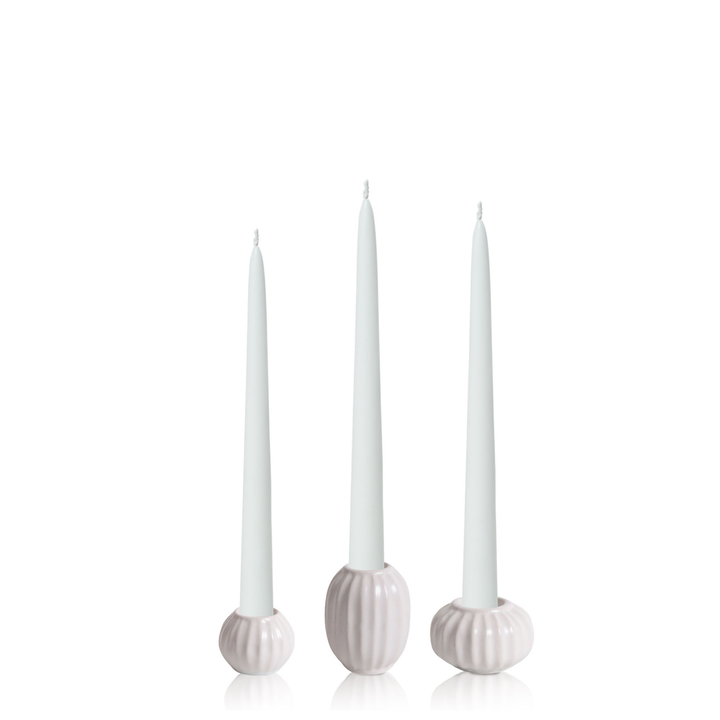 White 25cm Taper Candles with White Posey Ceramic Holders - Set of 4