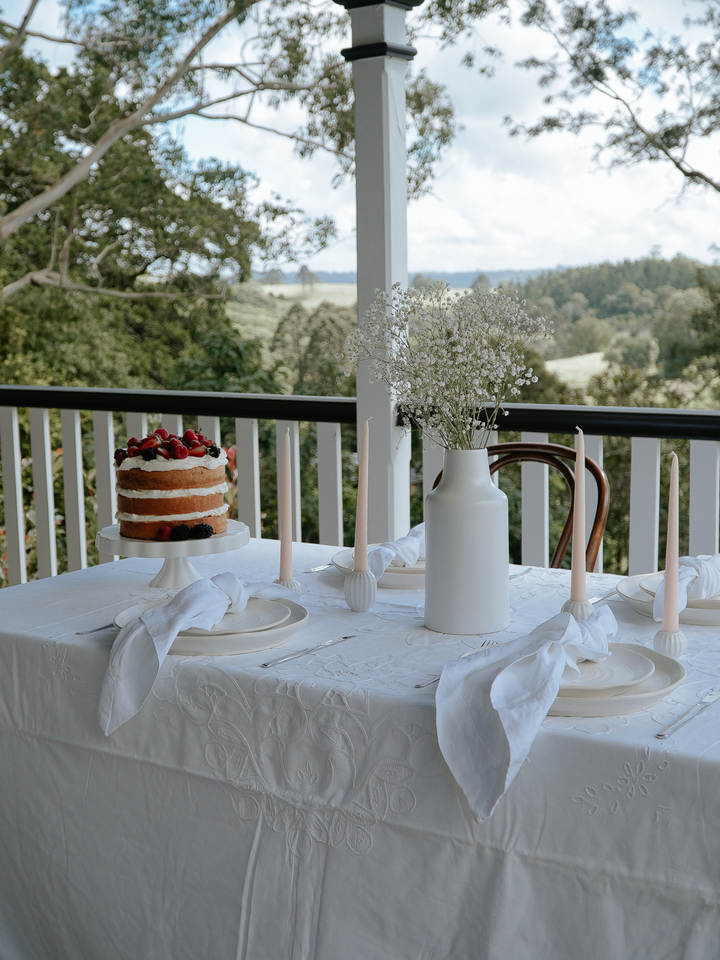 White 25cm Taper Candles with White Posey Ceramic Holders - Set of 4