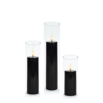 Black 5cm LED Pillar in 5.8cm Glass, Lg - Set of 6