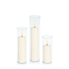 Ivory 5cm LED Pillar in 5.8cm Glass, Lg - Set of 6
