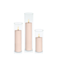 Vintage Rose 5cm LED Pillar in 5.8cm Glass Set - Lg