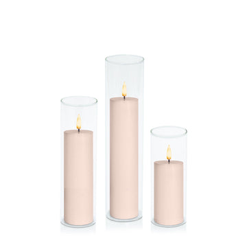 Vintage Rose 5cm LED Pillar in 5.8cm Glass, Lg - Set of 6
