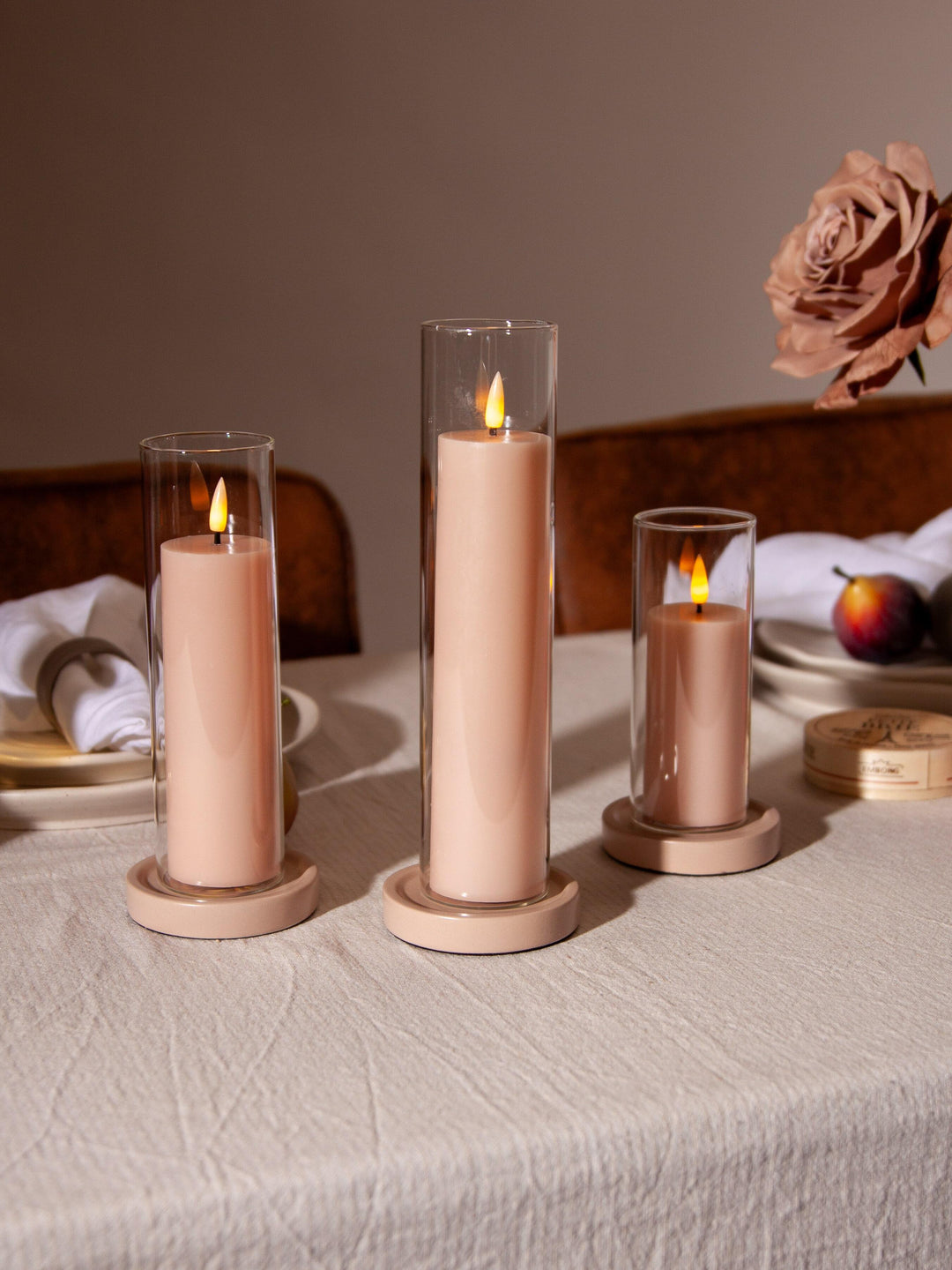 Vintage Rose 5cm LED Pillar in 5.8cm Glass, Lg - Set of 6