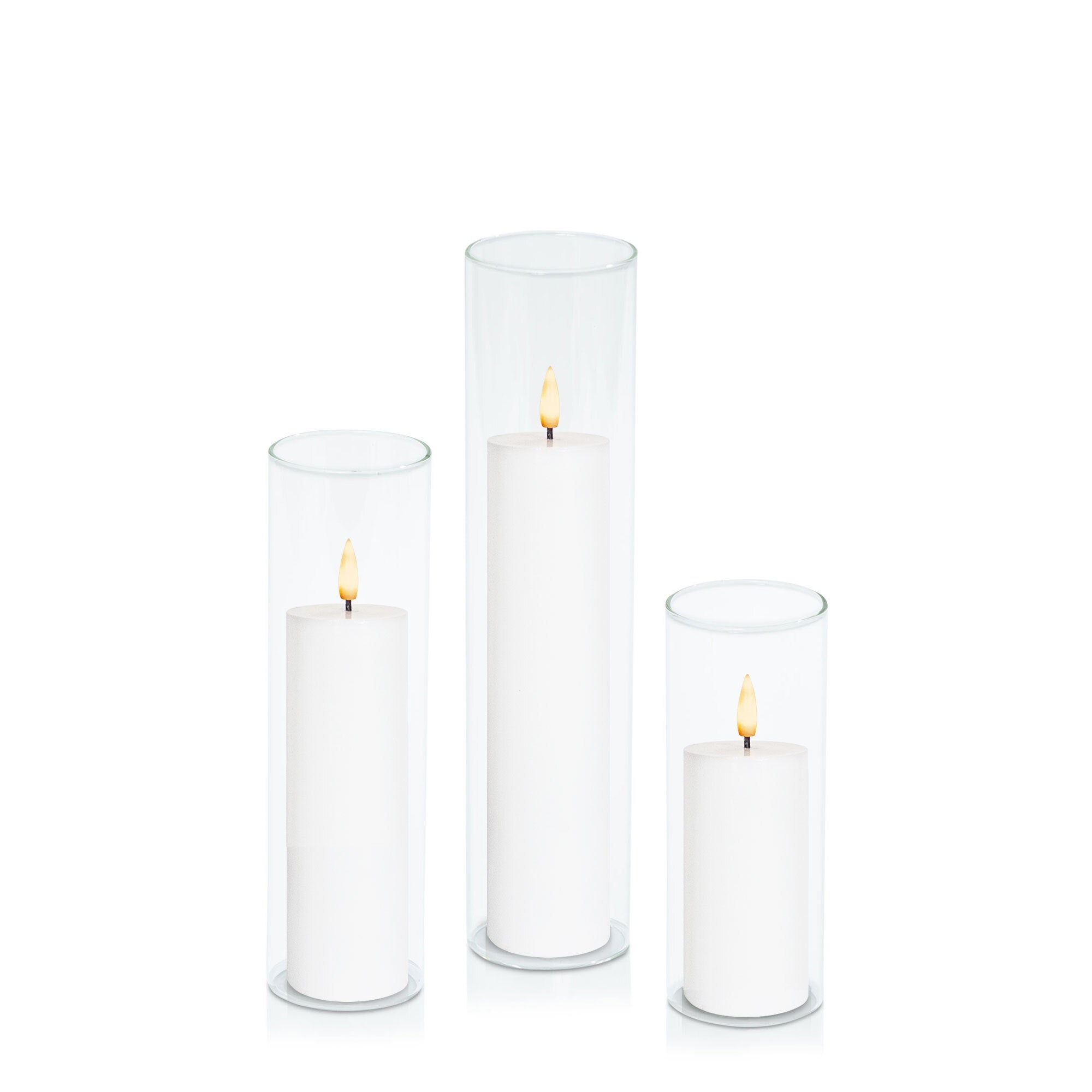 White 5cm LED Pillar in 5.8cm Glass Set - Lg Pack of 1