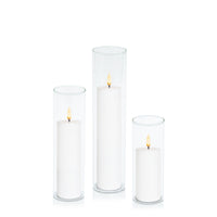 White 5cm LED Pillar in 5.8cm Glass Set - Lg