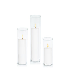 White 5cm LED Pillar in 5.8cm Glass Set - Lg Pack of 1