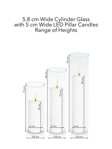 White 5cm LED Pillar in 5.8cm Glass, Lg - Set of 6