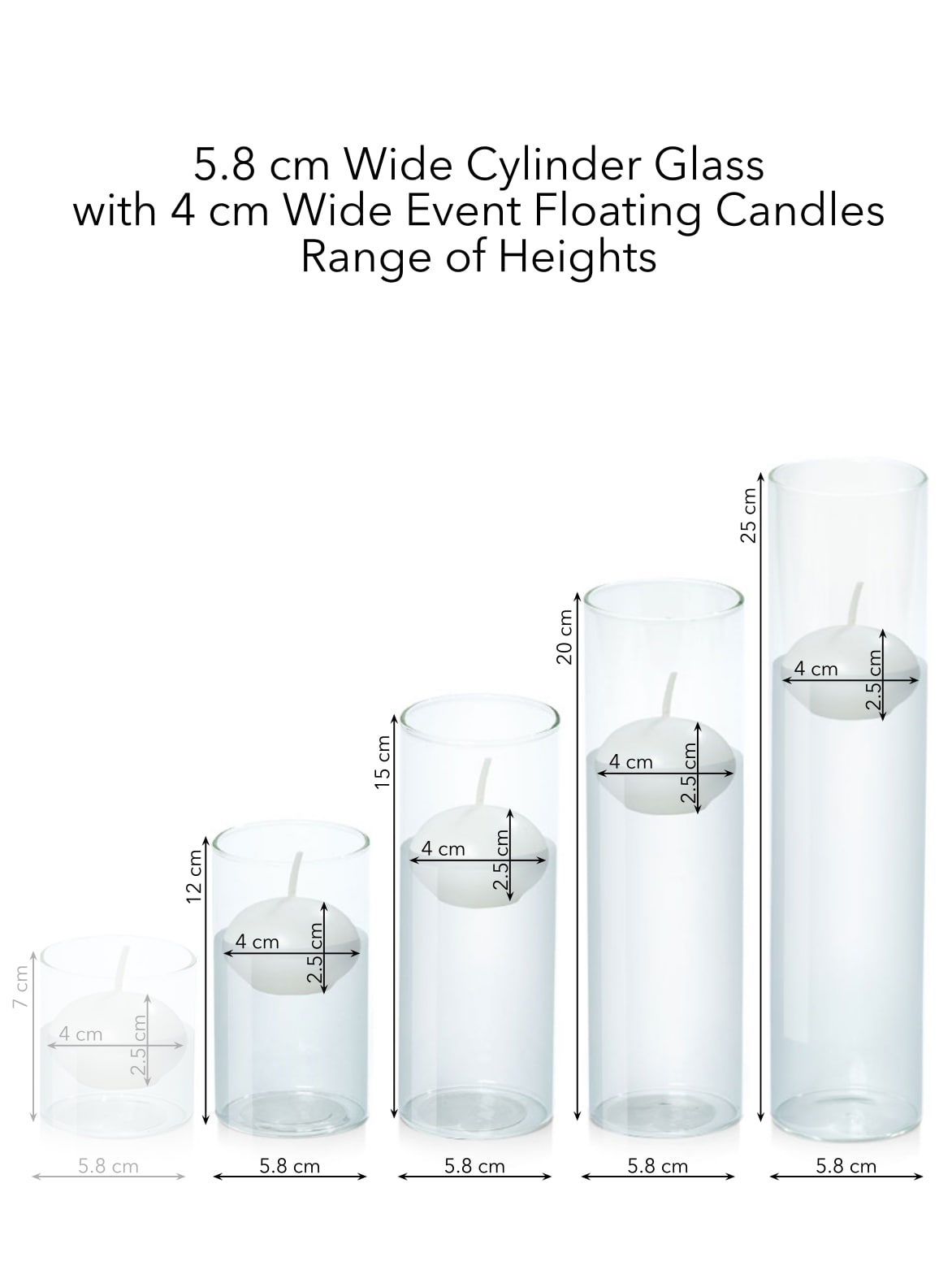 White 4cm Event Floating Candle in 5.8cm Glass, Med - Set of 6