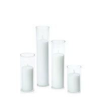 White 5cm Event Pillar in 5.8cm Glass Set - Med
