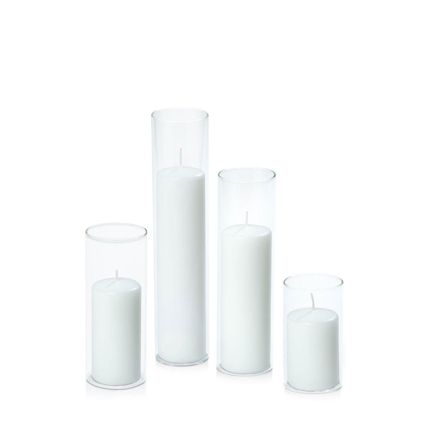 White 5cm Event Pillar in 5.8cm Glass, Med - Set of 6