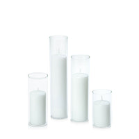 White 5cm Event Pillar in 5.8cm Glass, Med - Set of 6