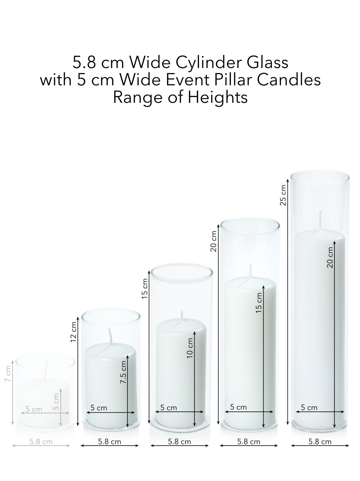 White 5cm Event Pillar in 5.8cm Glass, Med - Set of 6