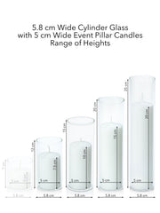 White 5cm Event Pillar in 5.8cm Glass, Med - Set of 6
