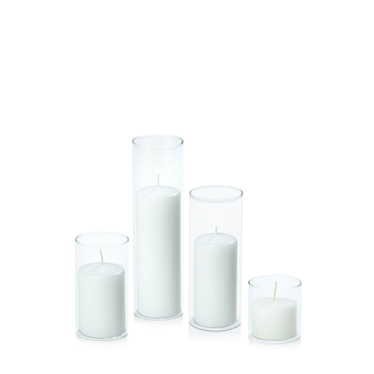 White 5cm Event Pillar in 5.8cm Glass, Sm - Set of 6