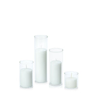 White 5cm Event Pillar in 5.8cm Glass, Sm - Set of 6