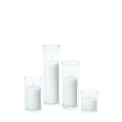 White 5cm Event Pillar in 5.8cm Glass, Sm - Set of 6