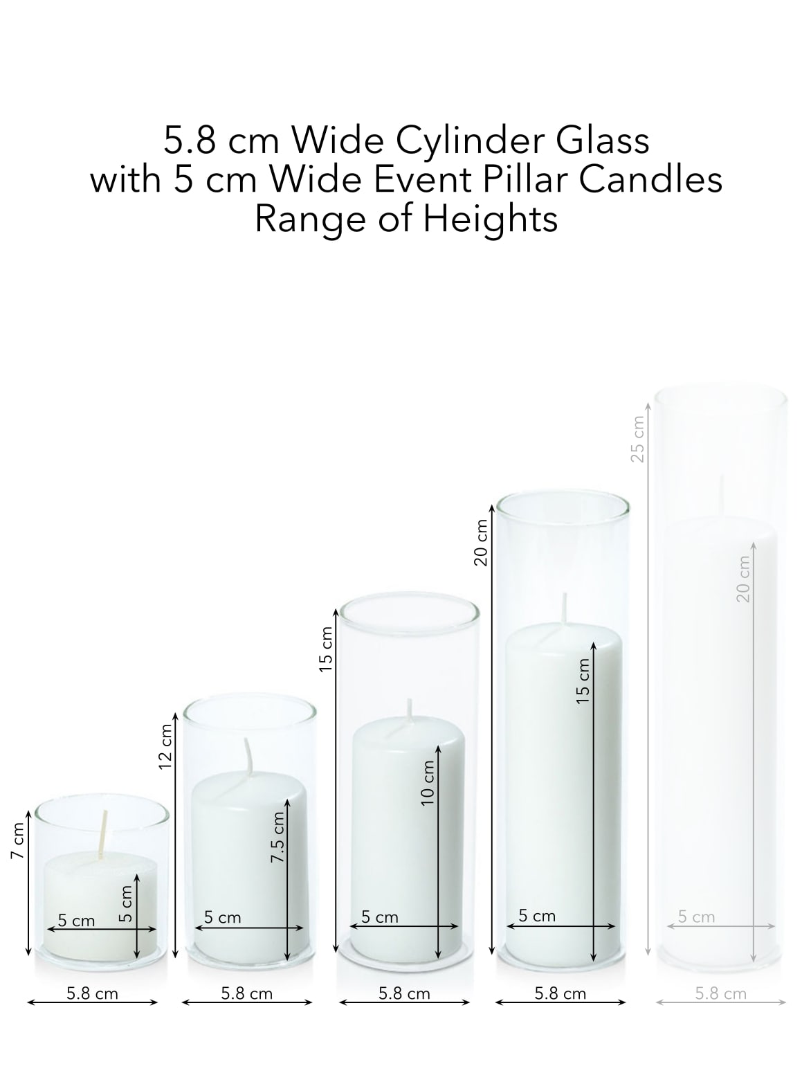 White 5cm Event Pillar in 5.8cm Glass Set - Sm Pack of 1