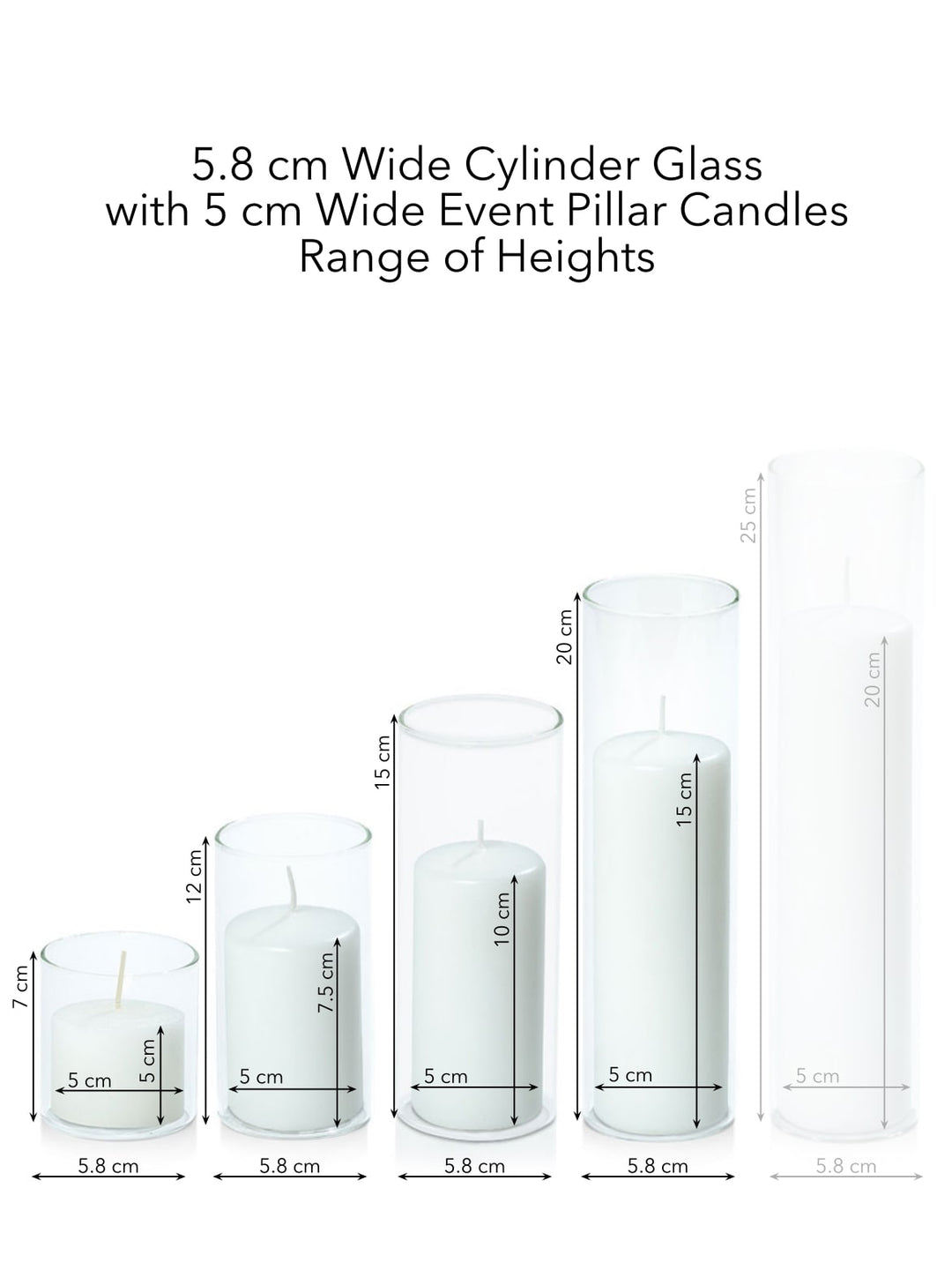 White 5cm Event Pillar in 5.8cm Glass, Sm - Set of 6