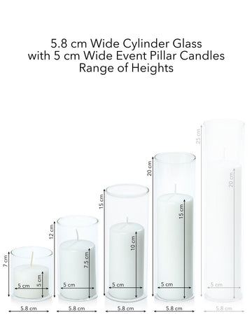 White 5cm Event Pillar in 5.8cm Glass, Sm - Set of 6