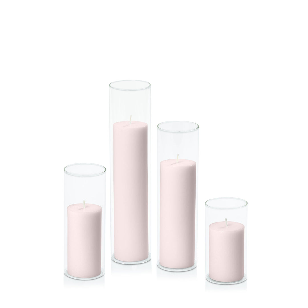 Antique Pink 5cm Pillar in 5.8cm Glass, Med - Set of 6