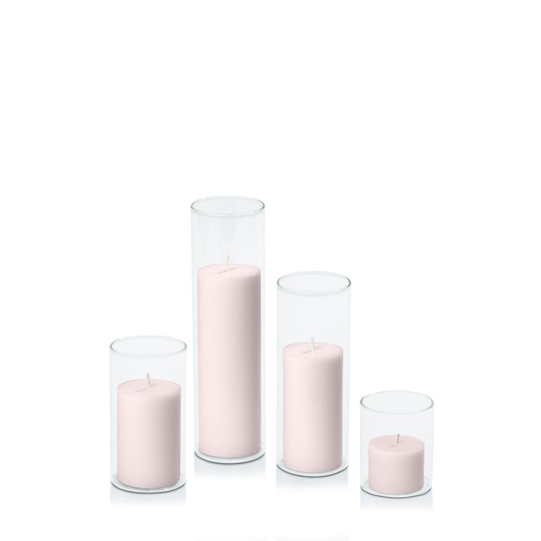 Antique Pink 5cm Pillar in 5.8cm Glass, Sm - Set of 6