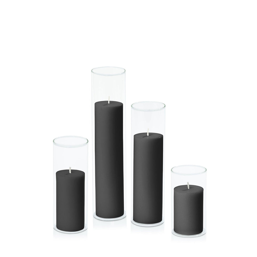 Black 5cm Pillar in 5.8cm Glass, Med - Set of 6
