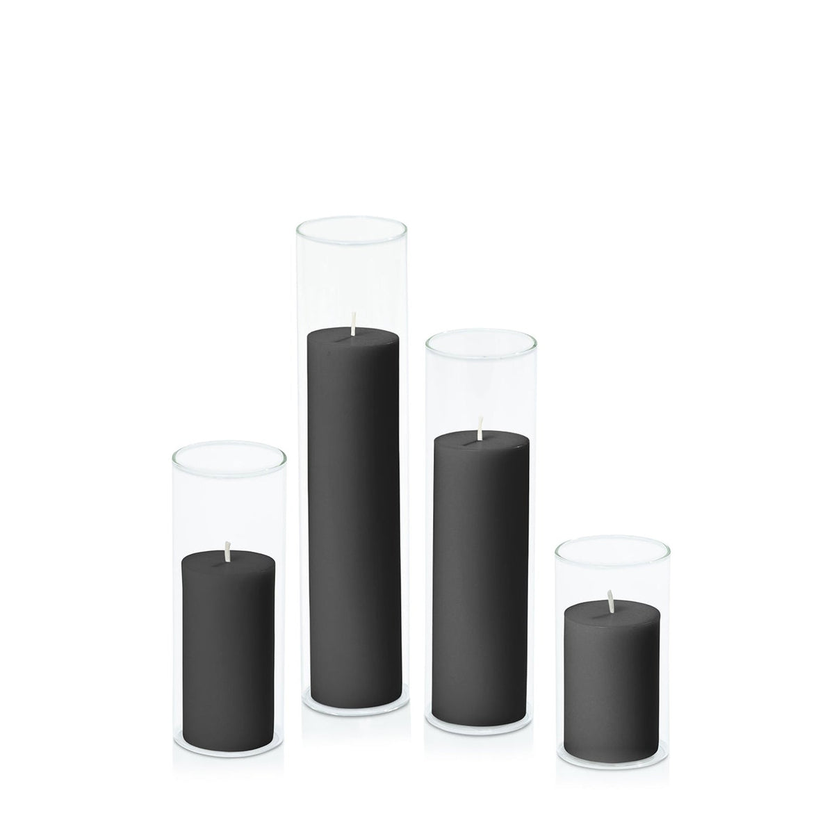 Black 5cm Pillar in 5.8cm Glass, Med - Set of 6