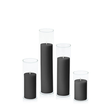 Black 5cm Pillar in 5.8cm Glass, Med - Set of 6
