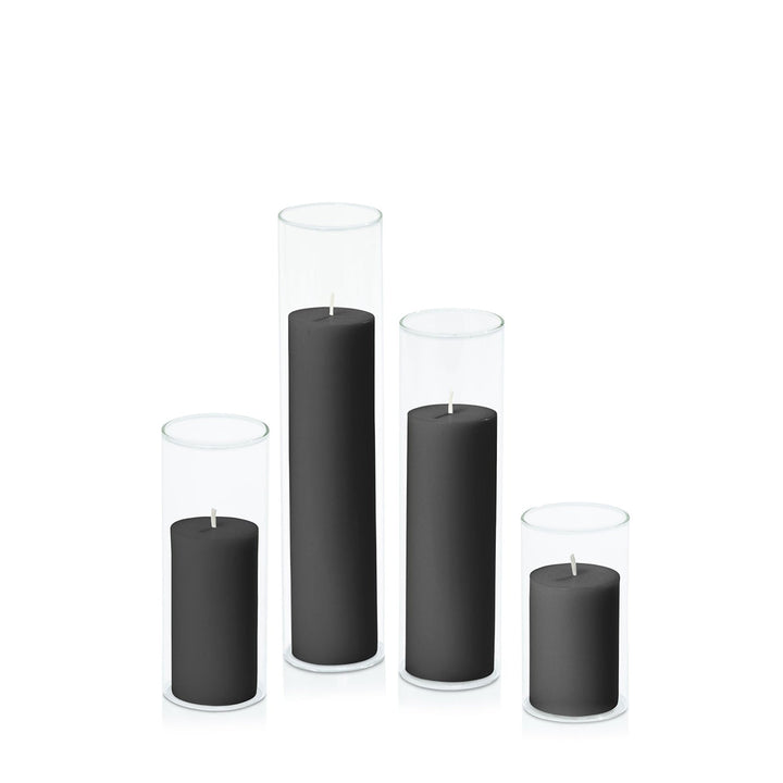 Black 5cm Pillar in 5.8cm Glass, Med - Set of 6