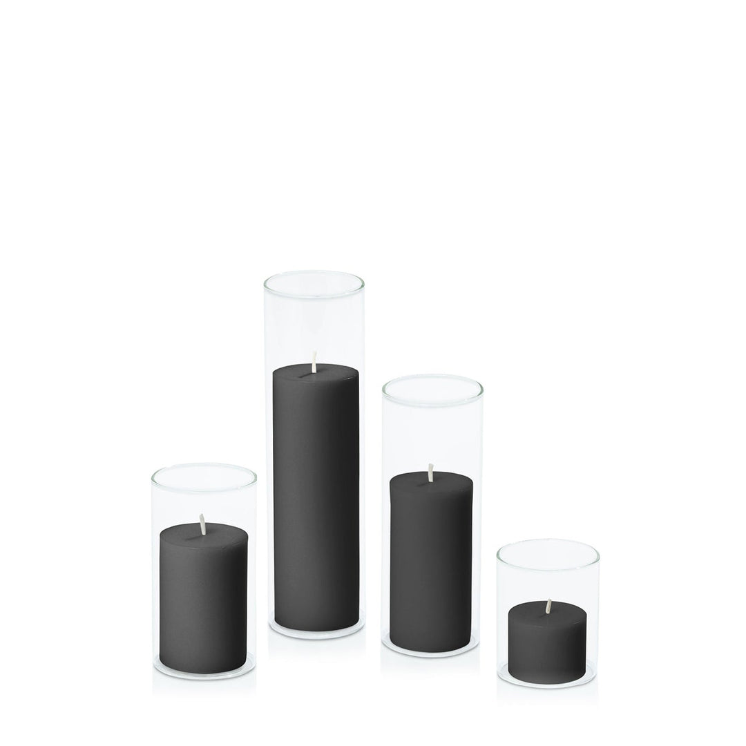 Black 5cm Pillar in 5.8cm Glass, Sm - Set of 6