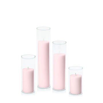 Blush Pink 5cm Pillar in 5.8cm Glass, Med - Set of 6