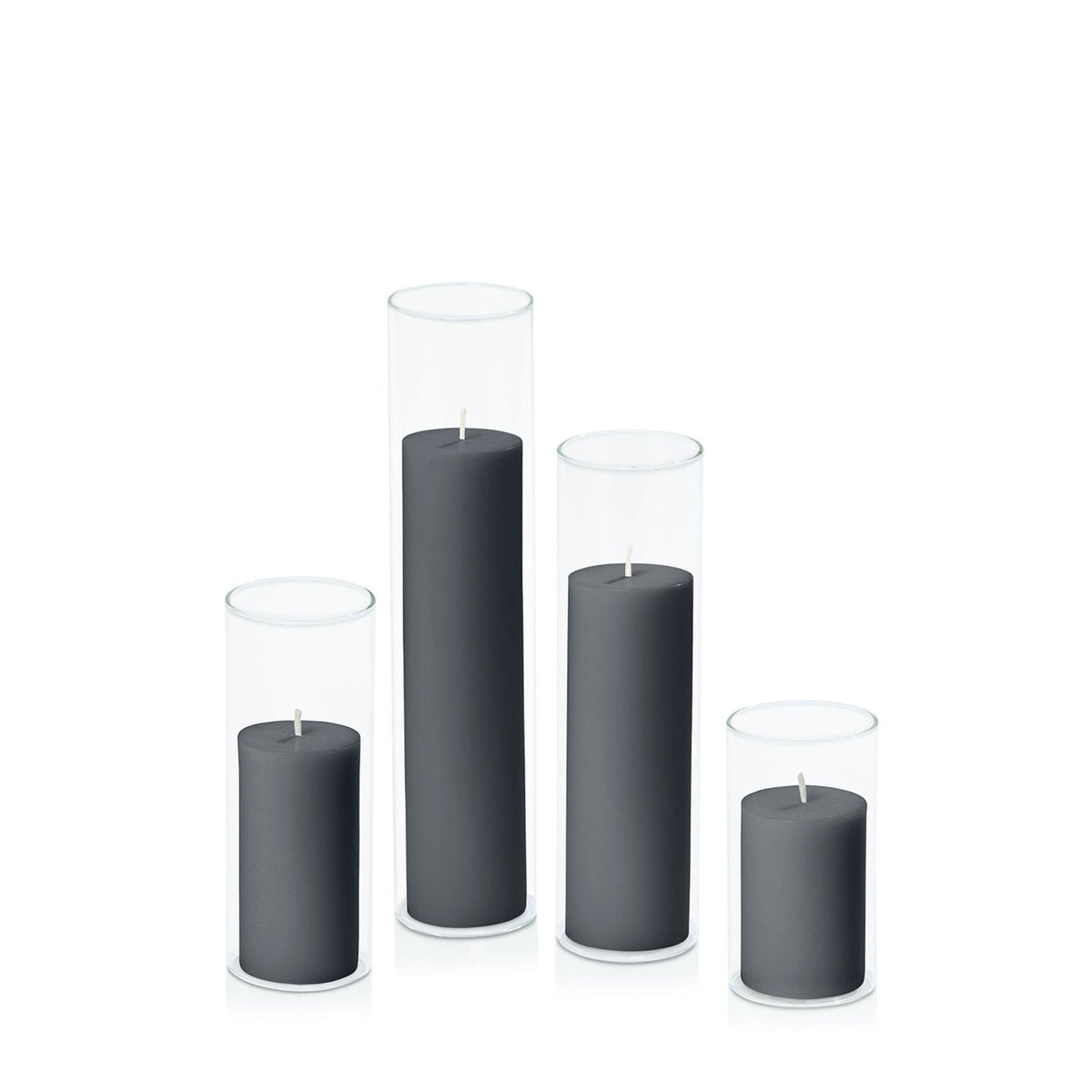 Charcoal 5cm Pillar in 5.8cm Glass, Med - Set of 6