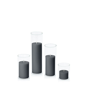 Charcoal 5cm Pillar in 5.8cm Glass, Sm - Set of 6