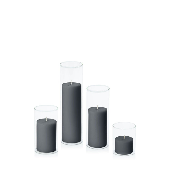 Charcoal 5cm Pillar in 5.8cm Glass, Sm - Set of 6