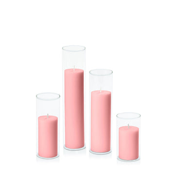 Coral Pink 5cm Pillar in 5.8cm Glass, Med - Set of 6
