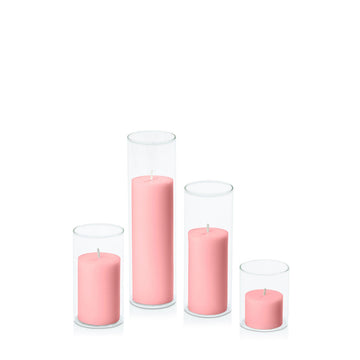 Coral Pink 5cm Pillar in 5.8cm Glass, Sm - Set of 6