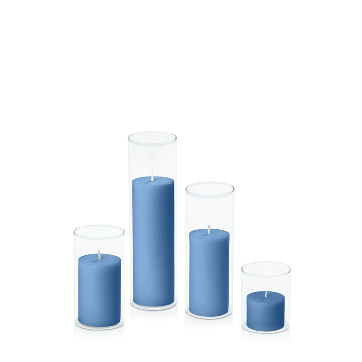 Dusty Blue 5cm Pillar in 5.8cm Glass, Sm - Set of 6