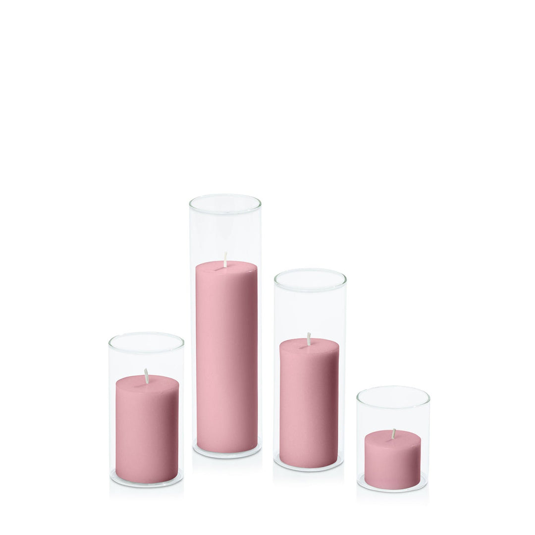 Dusty Pink 5cm Pillar in 5.8cm Glass, Sm - Set of 6