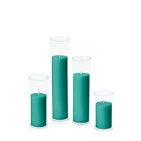 Emerald Green 5cm Pillar in 5.8cm Glass Set - Med