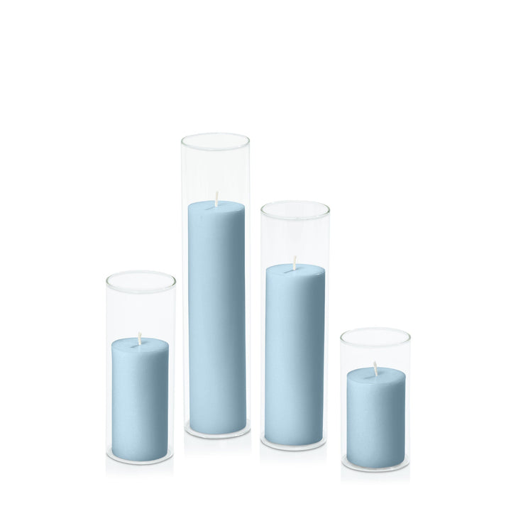 French Blue 5cm Pillar in 5.8cm Glass, Med - Set of 6