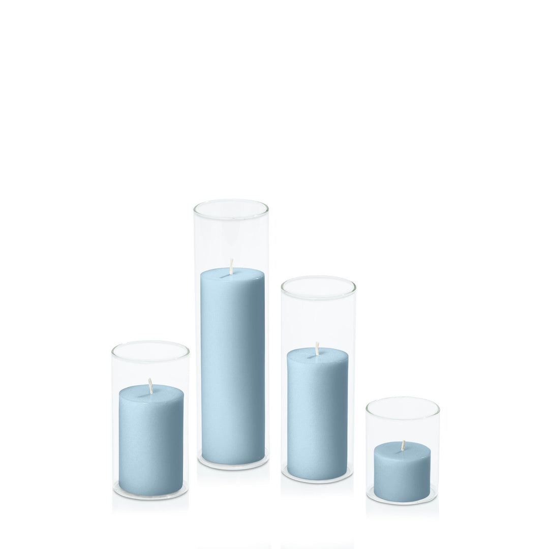 French Blue 5cm Pillar in 5.8cm Glass, Sm - Set of 6