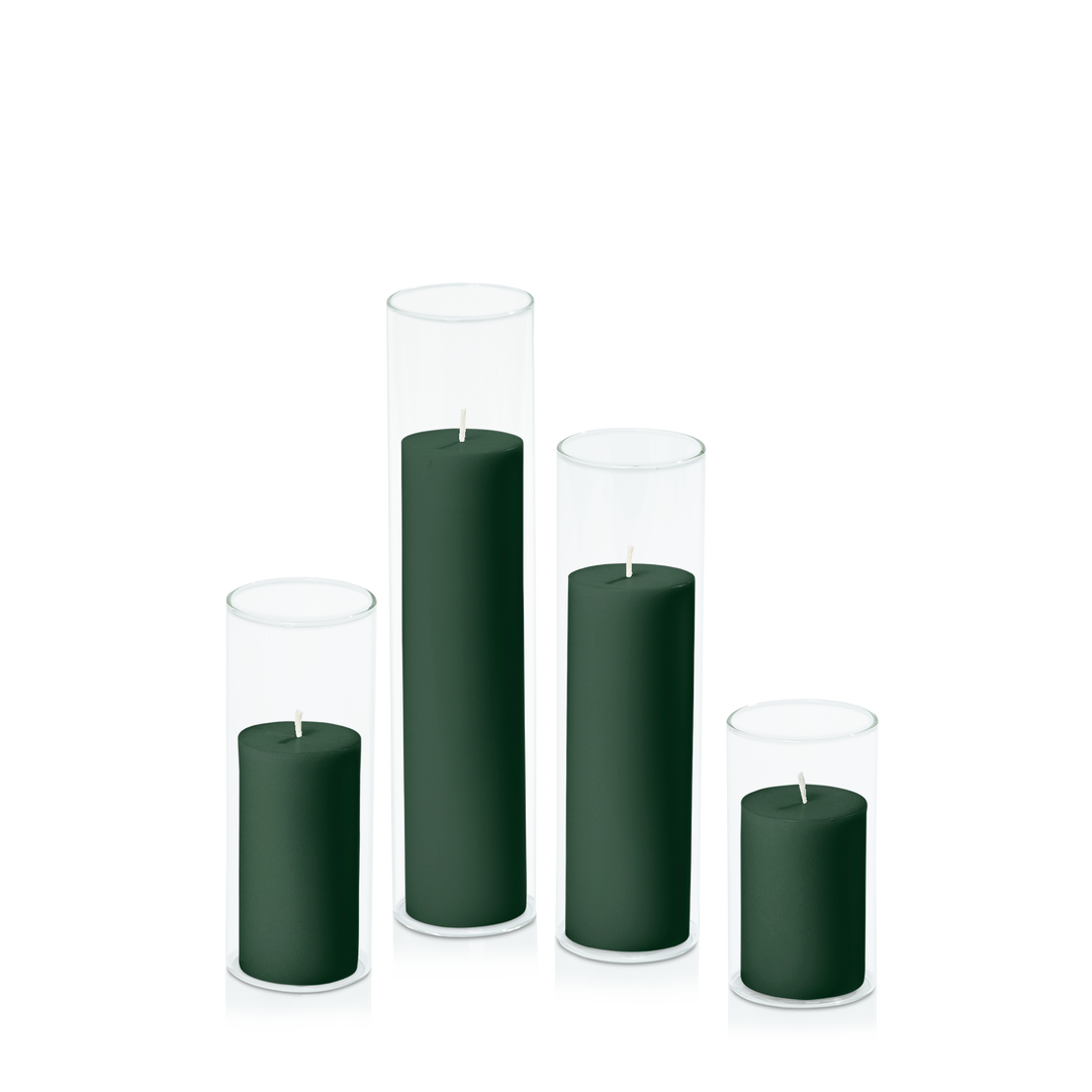 Forest 5cm Pillar in 5.8cm Glass, Med - Set of 6