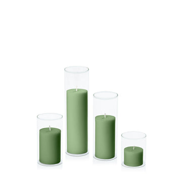 Green 5cm Pillar in 5.8cm Glass, Sm - Set of 6