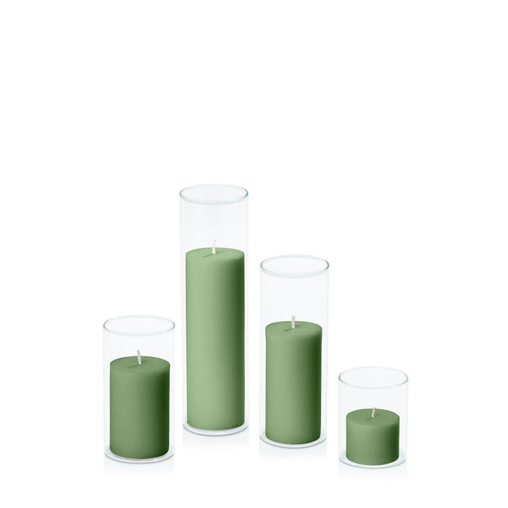 Green 5cm Pillar in 5.8cm Glass, Sm - Set of 6