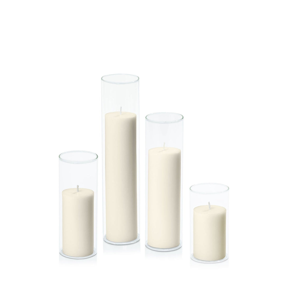 Ivory 5cm Pillar in 5.8cm Glass, Med - Set of 6